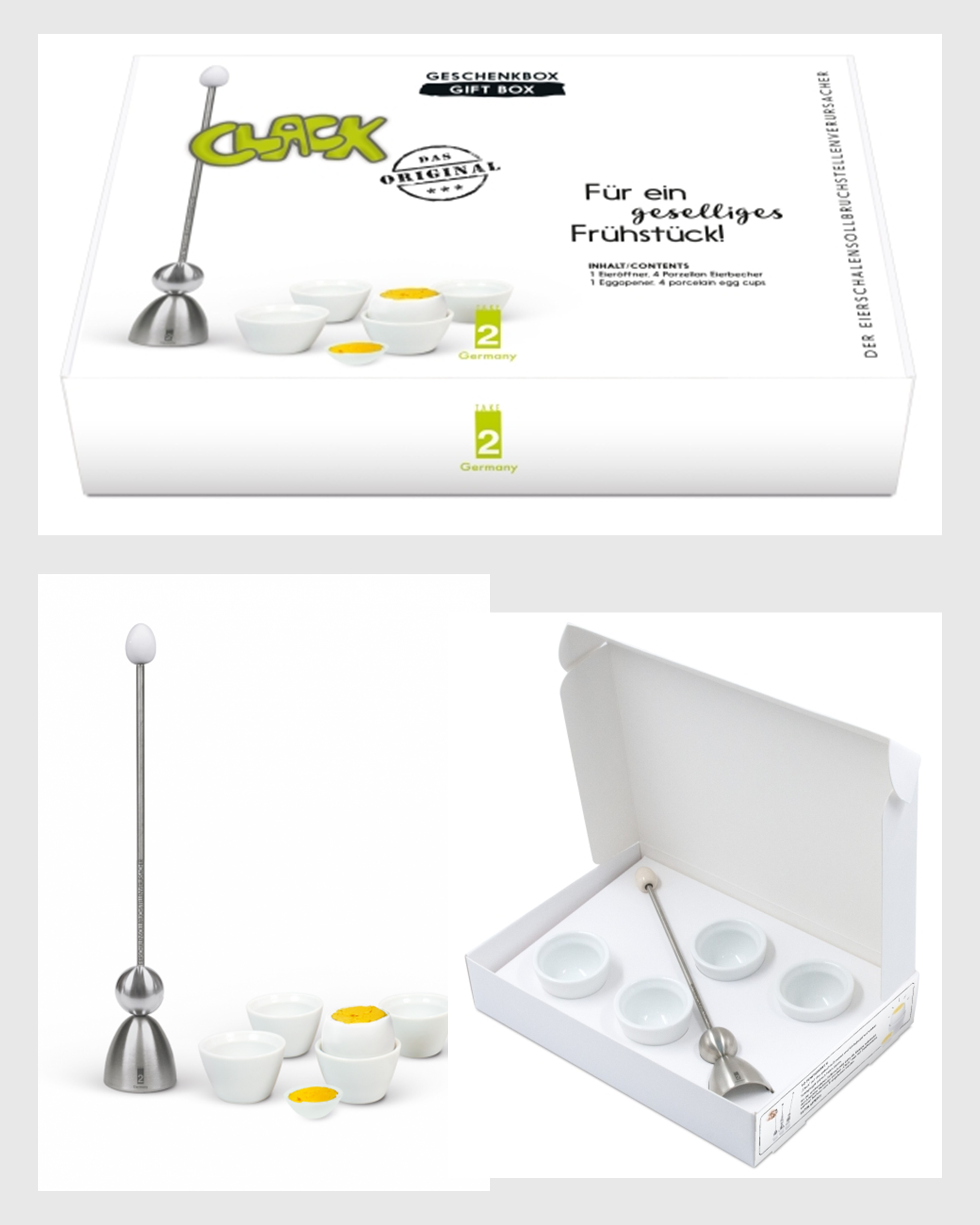 Nussknacker-Set von Nomi mit roten, weißen und grünen Kugeln. Design Geschenkidee.